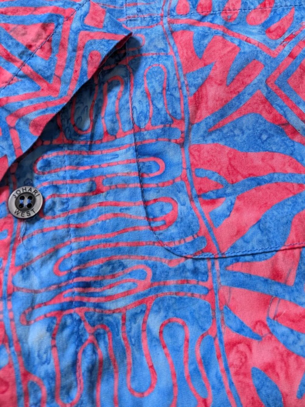 Handcrafted Batik Hawaiian Shirt by Johari West, 100% Cotton, Men's XL